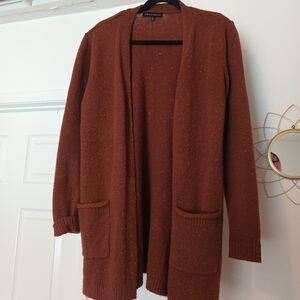 Love Ellie Rust Brown Boucle Open Front Cardigan Sweater with Pockets Medium